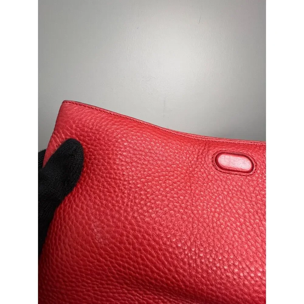Tory Burch Pebbled Leather Foldover Crossbody Red Coral Tassel Shoulder Purse